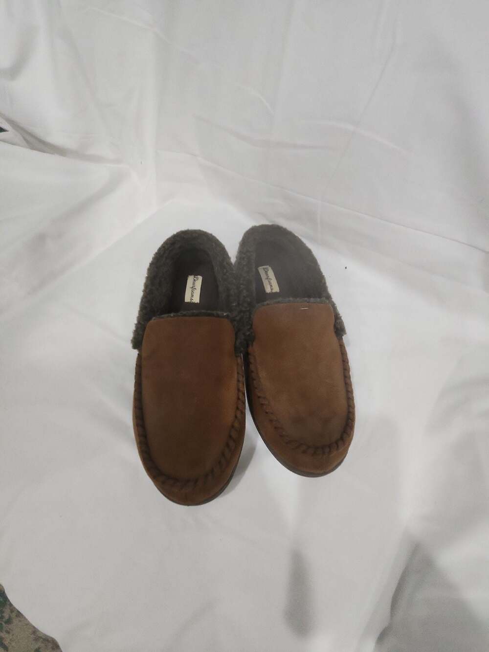 Dearfoams Men's Alexander Microsuede Moccasin Slippers with Berber Trim